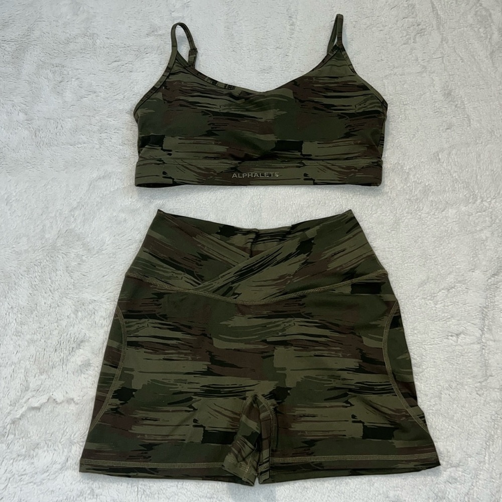 Alphalete Green Camo Bike Shorts